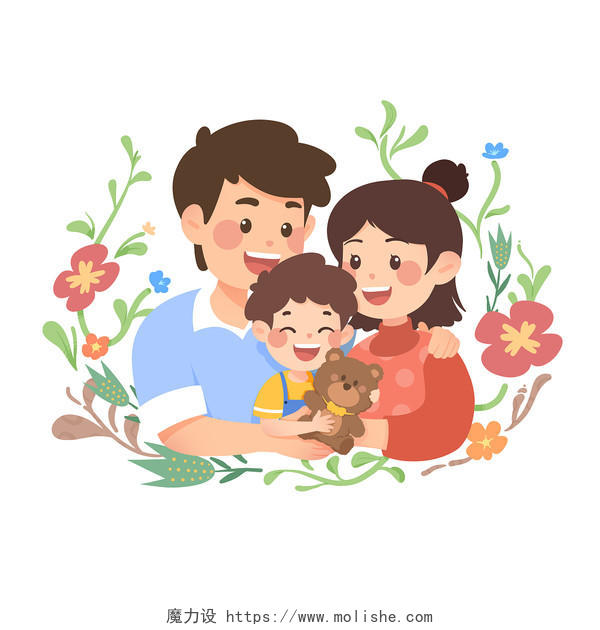卡通相亲相爱一家人插画国际幸福日素材开心家庭亲子亲情